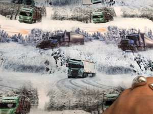 Bomuldsjersey - lastbiler med sne